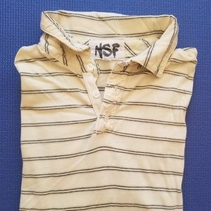 NSF Yellow Striped Slim-Fit Pique Polo size Large